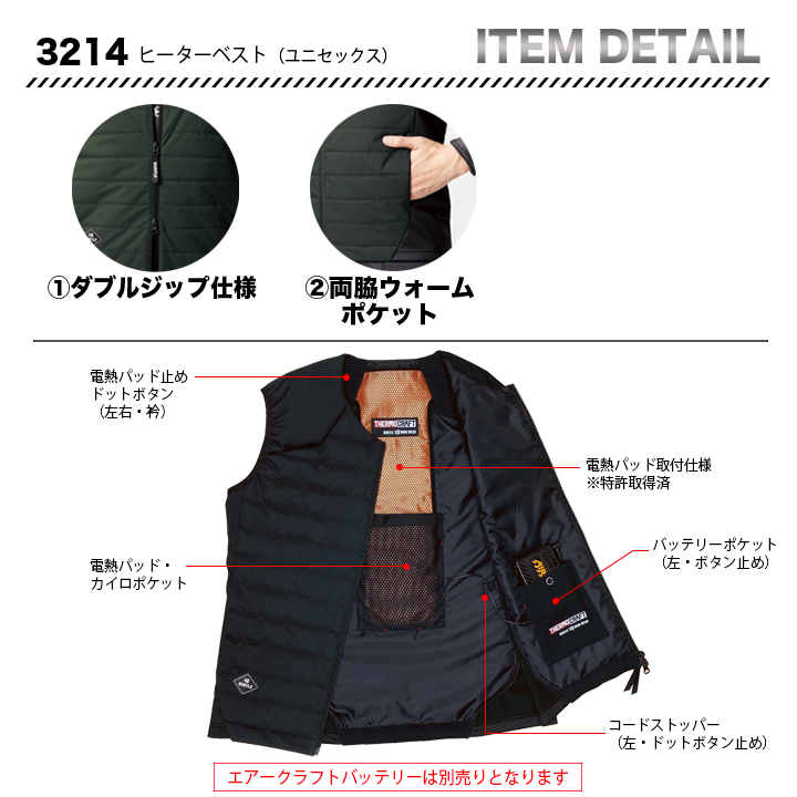 バートル　ヒーターベスト＆電熱パッドセット　3214＆TC500